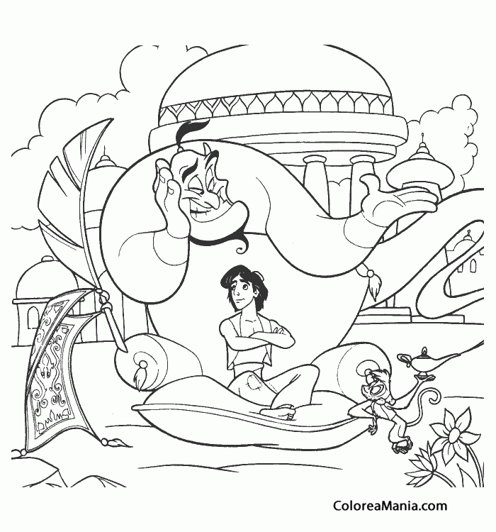  Colorear Aladdin y el Genio (Aladdin), dibujo para colorear gratis