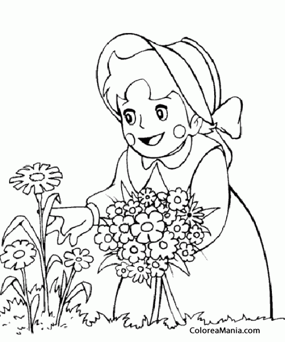 Colorear Heidi hace un ramo de flores