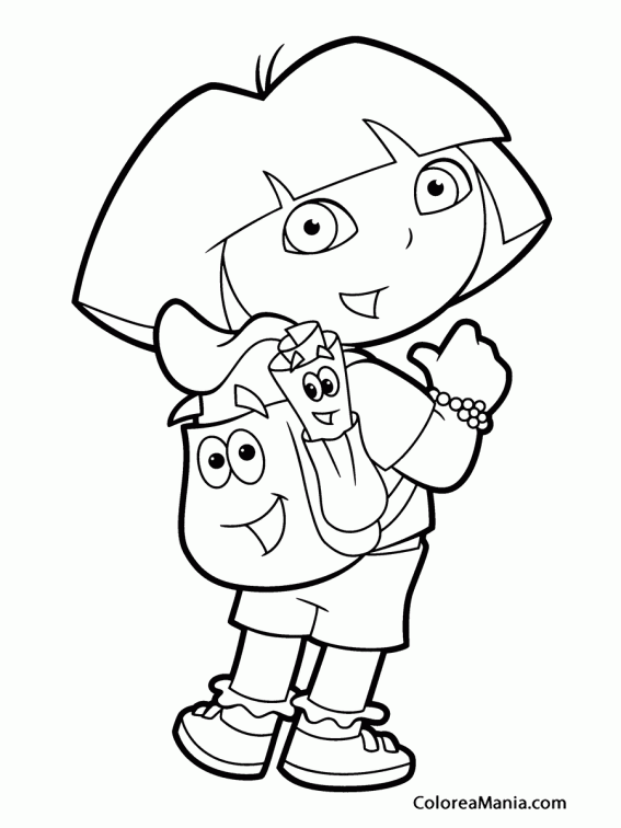 Colorear Dora nos muestra su mochila