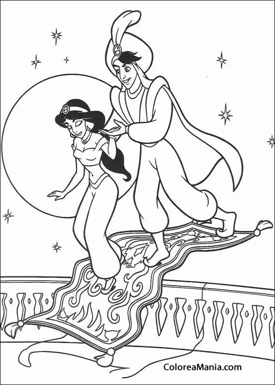 Colorear Princesa Jasmine y Aladdin
