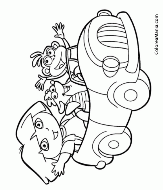 Colorear Dora y Botas van en un coche