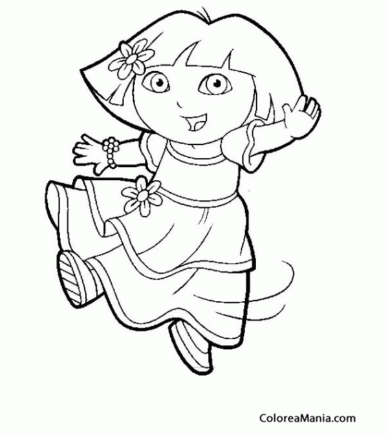 Colorear Dora da un paso de baile