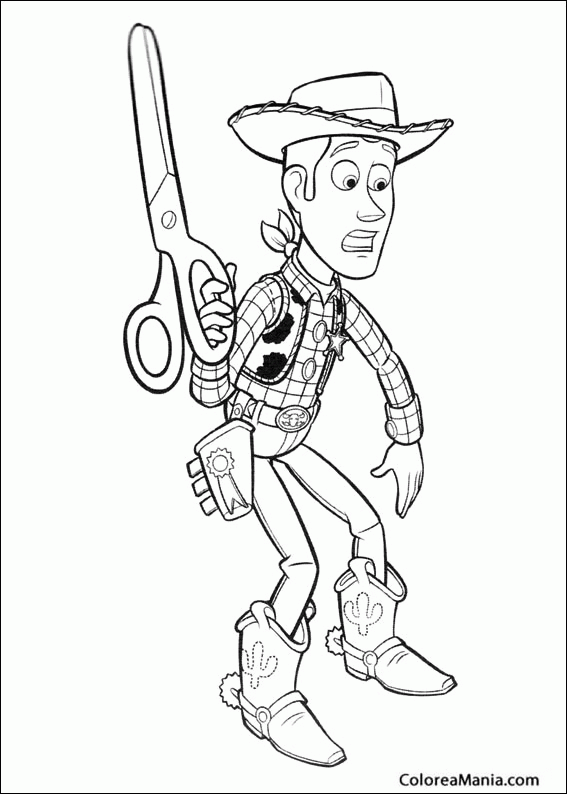 Colorear Woody con unas tijeras