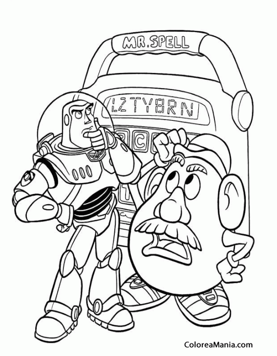 Colorear Buzz Lightyear y seor potato