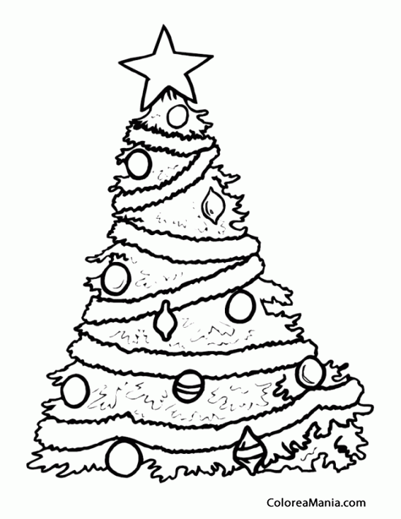 Colorear Árbol de Navidad con guirnalda (Navidad), dibujo para colorear  gratis