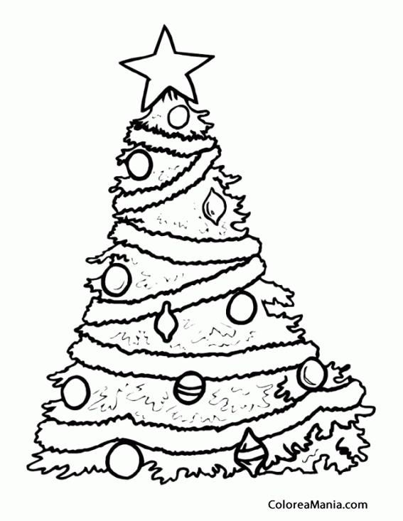 Colorear Árbol de Navidad con guirnalda (Navidad), dibujo para colorear gratis Colorear Árbol de Navidad con guirnalda (Navidad), dibujo para colorear gratis
