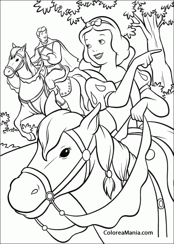 Colorear Blancanieves y su prncipe en caballos