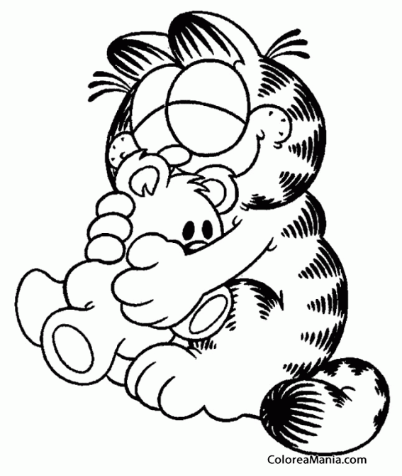 Colorear Garfield con su osito de peluche