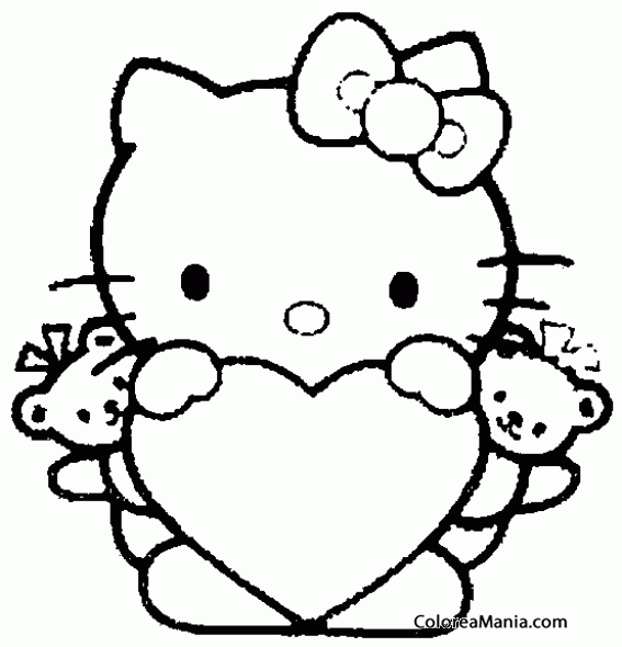 Colorear Hello Kitty con sus dos peluches