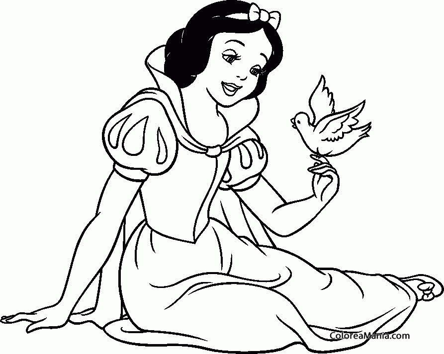 Colorear Blancanieves y un pajarito