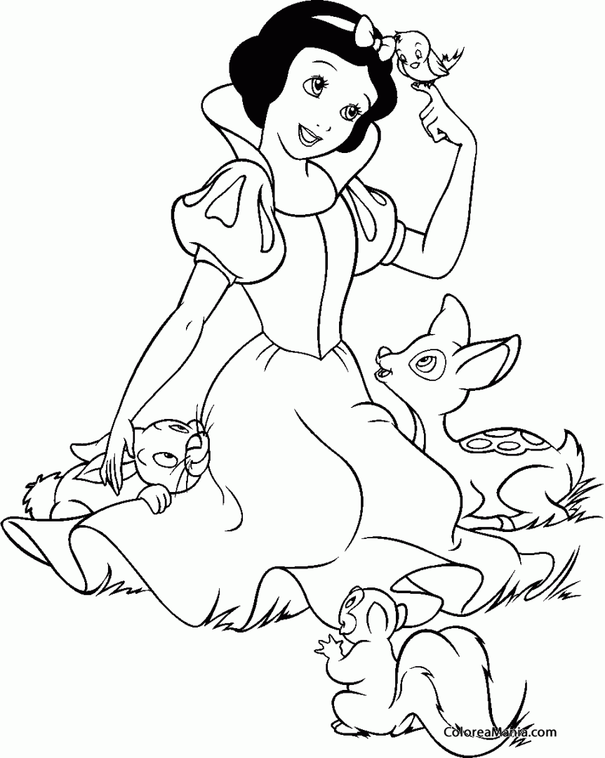 Colorear Blancanieves con los animalitos