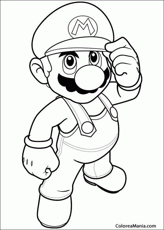 Colorear Mario saluda mano en gorra