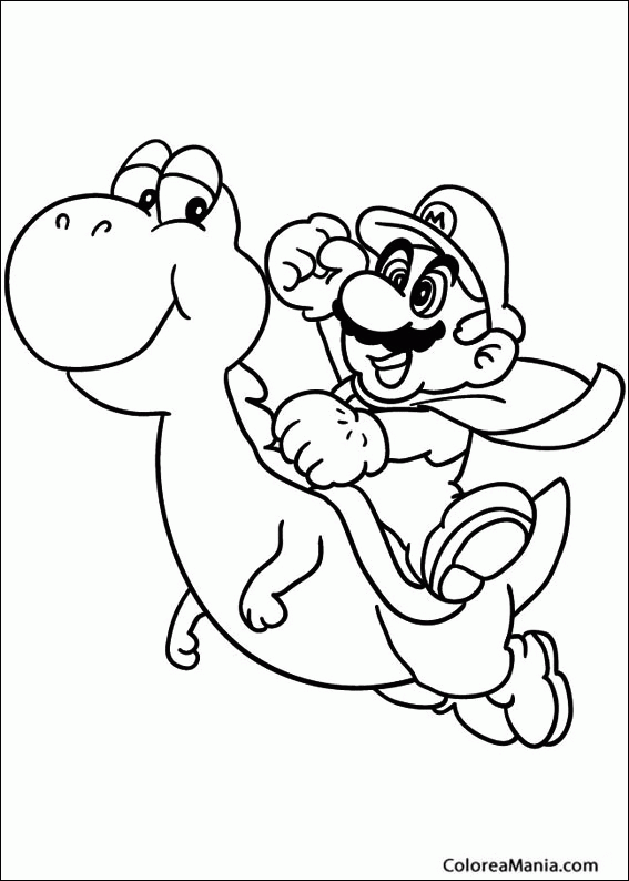 Colorear Mario cabalga sobre Dino