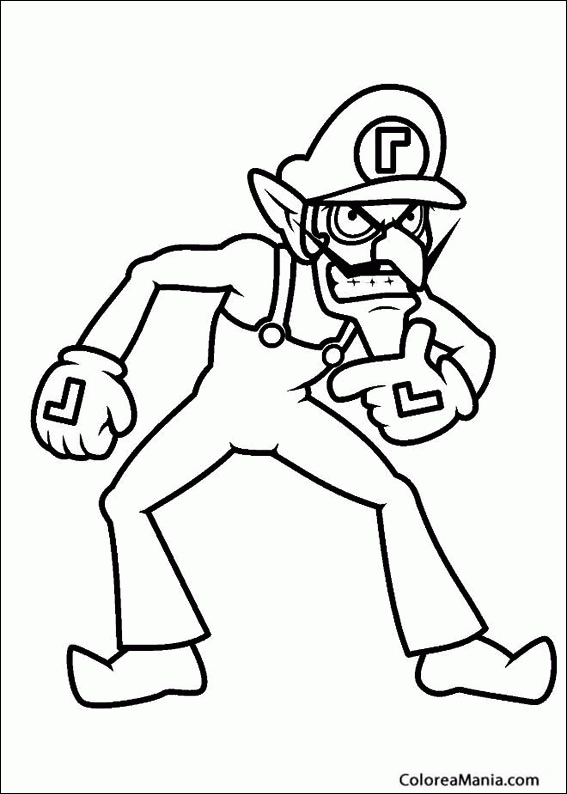 Colorear Waluigi, con la mano en la barbilla