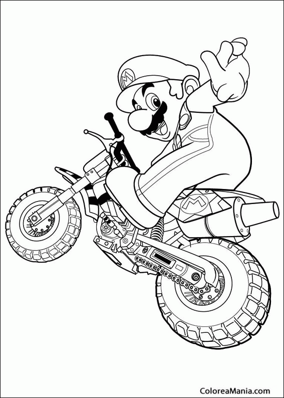 Colorear Mario en moto de cross (Super Mario Bross), dibujo para colorear  gratis