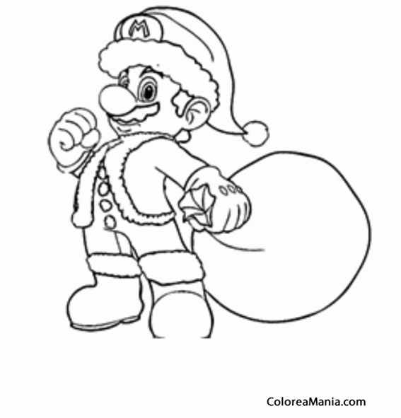 Colorear Mario de Papa Noel
