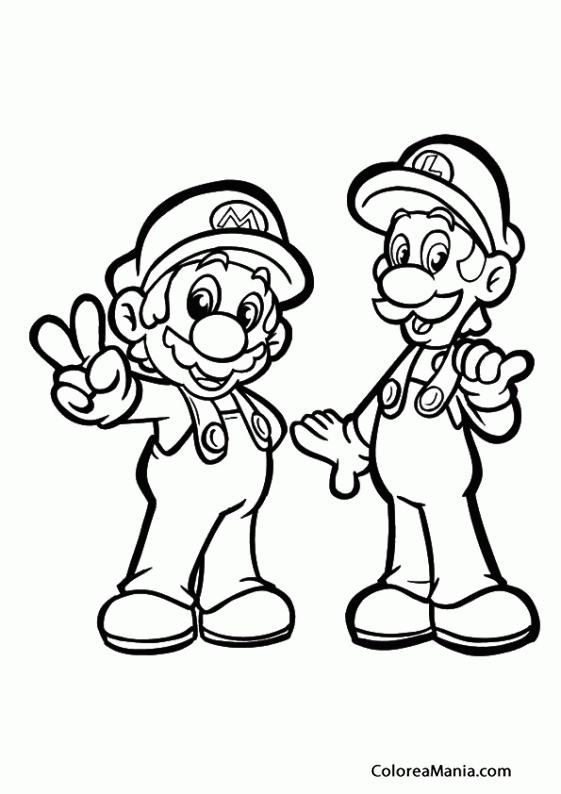 Colorear Mario y Luigi 03 (Super Mario Bross), dibujo para colorear gratis