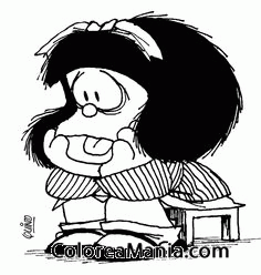 Colorear Mafalda sentada sacando la lengua