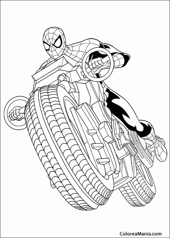 Colorear Spiderman en moto (Spiderman), dibujo para colorear gratis