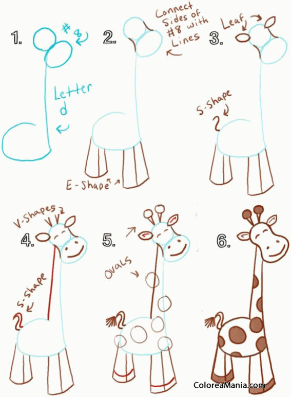Colorear Una jirafa, paso a paso (Cómo dibujar animales), dibujo para  colorear gratis