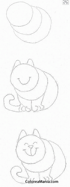 Colorear Gato, tres circulos (Cómo dibujar animales), dibujo para colorear gratis Colorear Gato, tres circulos (Cómo dibujar animales), dibujo para colorear gratis