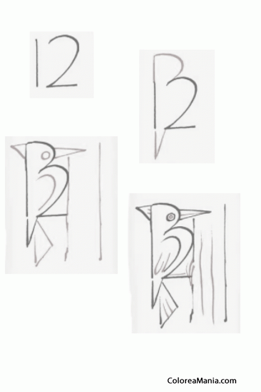 Colorear Pájaro carpintero (Cómo dibujar Aves), dibujo para colorear gratis