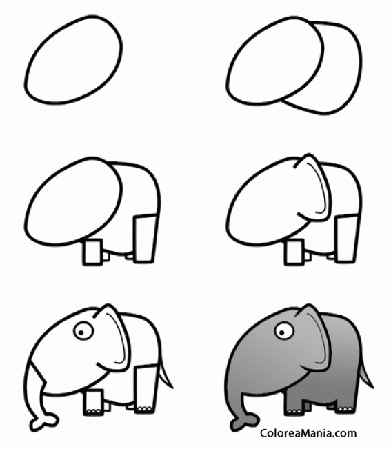 Colorear Un elefante, pequeo y narign