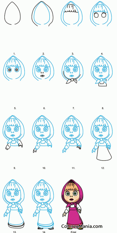 Colorear Cómo dibujar a Masha y el Oso (Cómo dibujar personajes), dibujo para colorear gratis Colorear Cómo dibujar a Masha y el Oso (Cómo dibujar personajes), dibujo para colorear gratis
