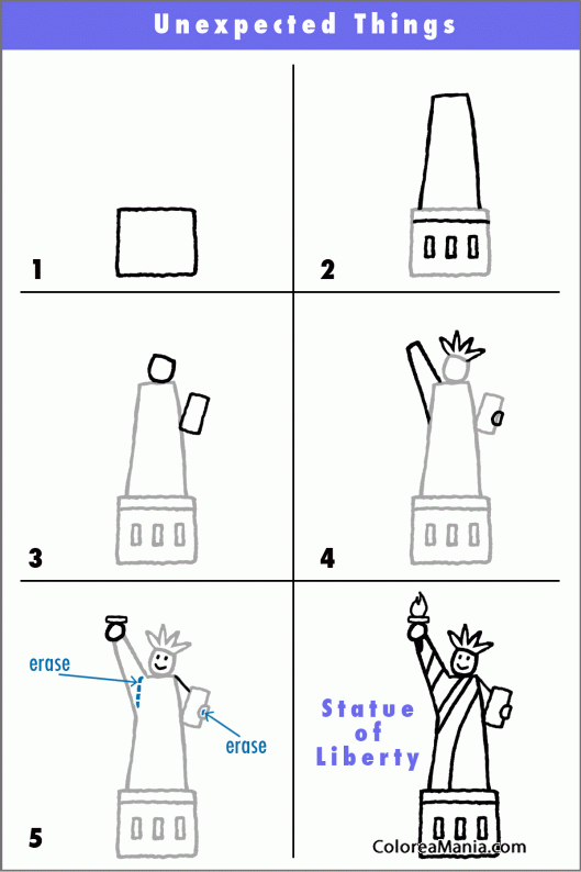 Colorear cómo dibujar la Estatua de la Libertad (Cómo dibujar casas y  castillos), dibujo para colorear gratis