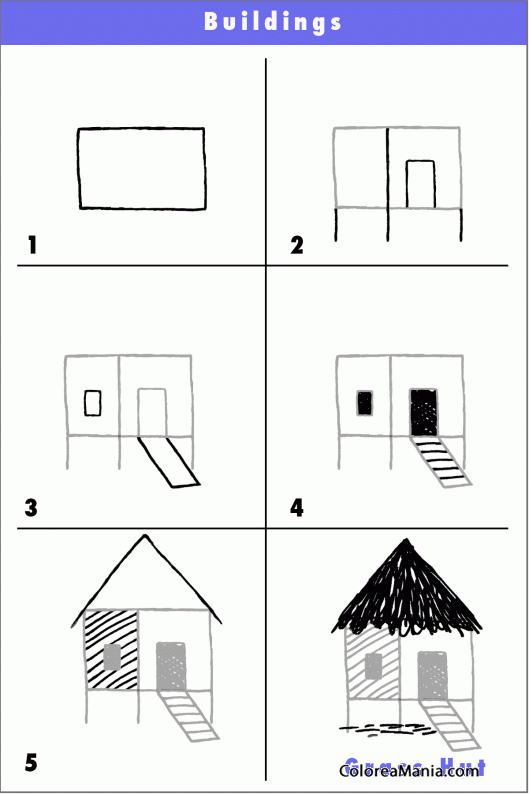 Colorear Cómo dibujar una cabaña (Cómo dibujar casas y castillos), dibujo  para colorear gratis