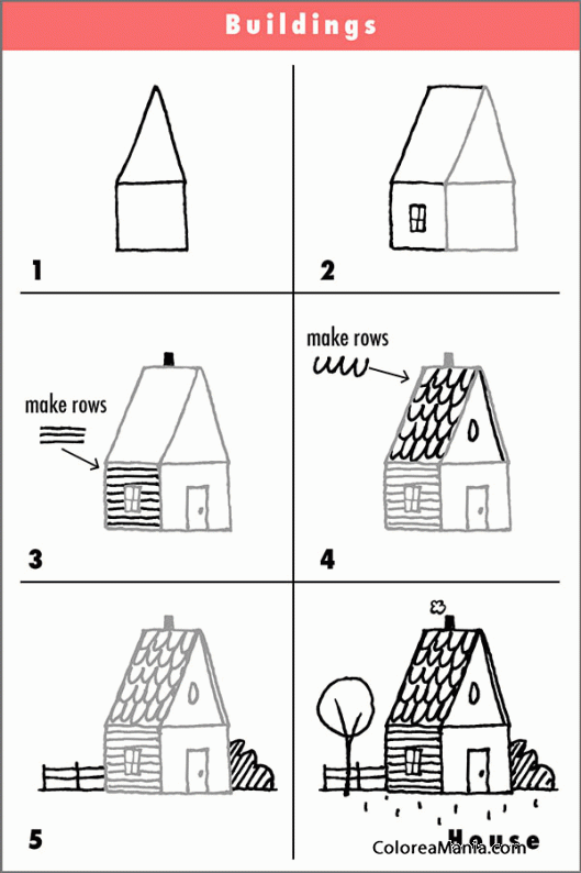 Colorear Cmo dibujar una casita con jardn