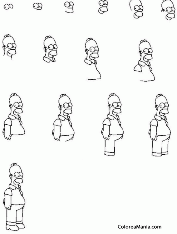 Colorear cómo dibujar a Homer Simpson (Cómo dibujar personajes), dibujo  para colorear gratis