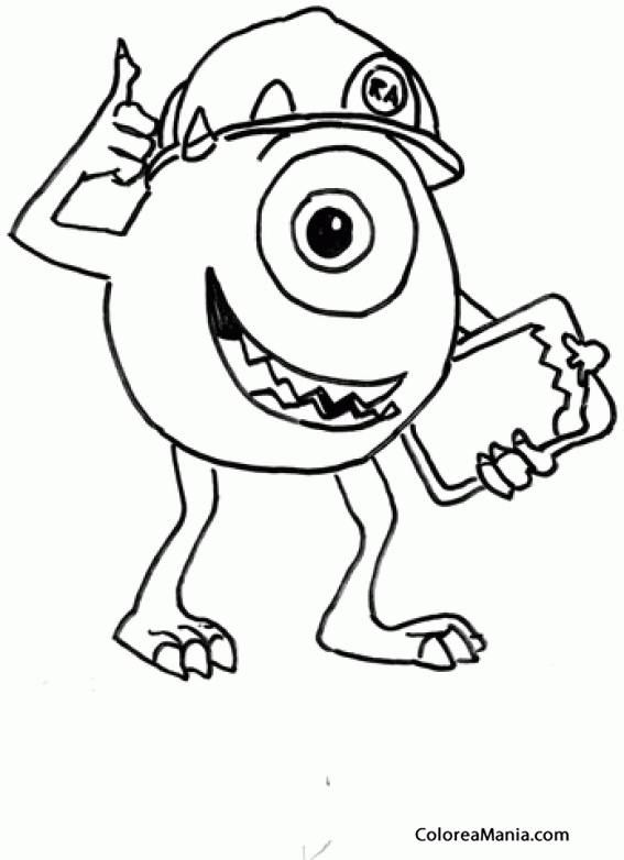 Colorear Mike Wazowski con casco