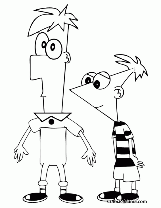 Colorear Ferb y Phines vestido a rallas