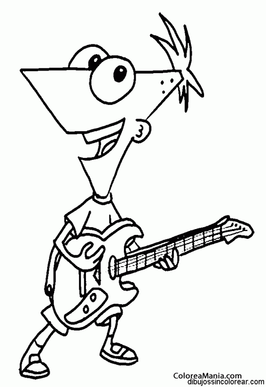 Colorear Phineas toca la guitarra