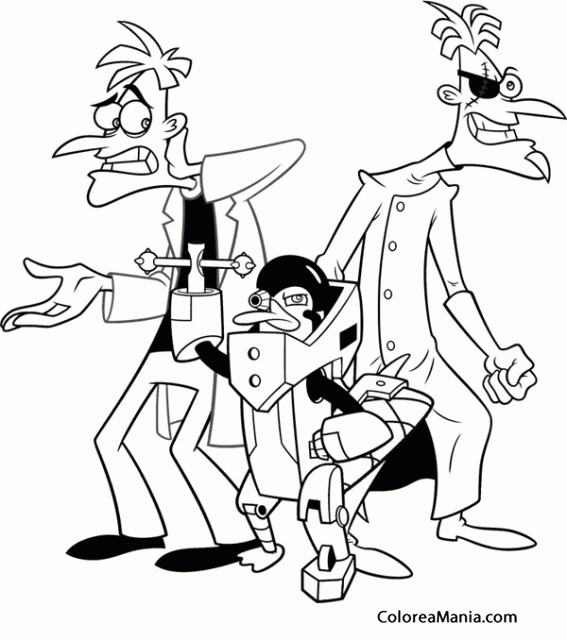 Colorear Dr. Doofenshmirtz y Perry el espa