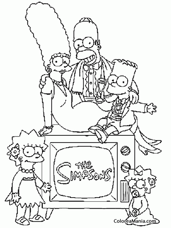 Colorear Los Simpsons sobre la tele
