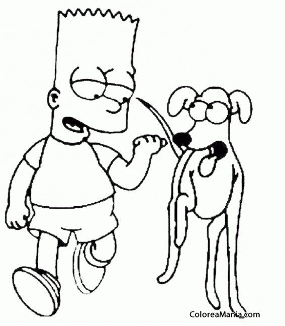 Colorear Bart pasea al perro