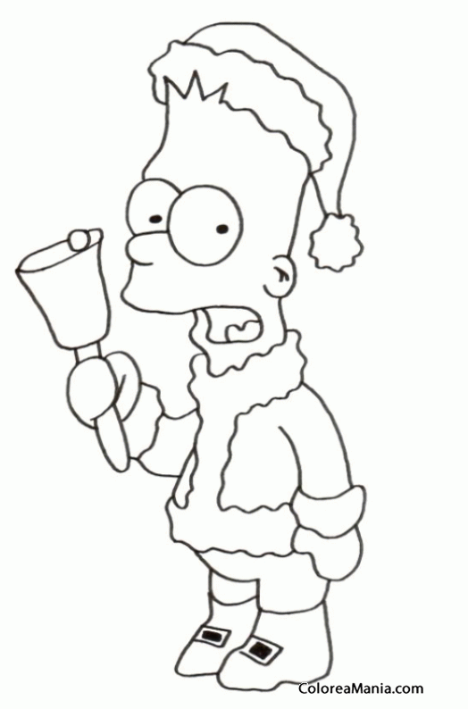 Colorear Bart vestido de Pap Noel