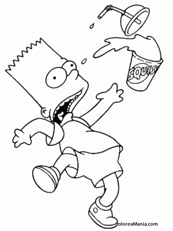 Colorear A Bart le cae el vaso con la bebida
