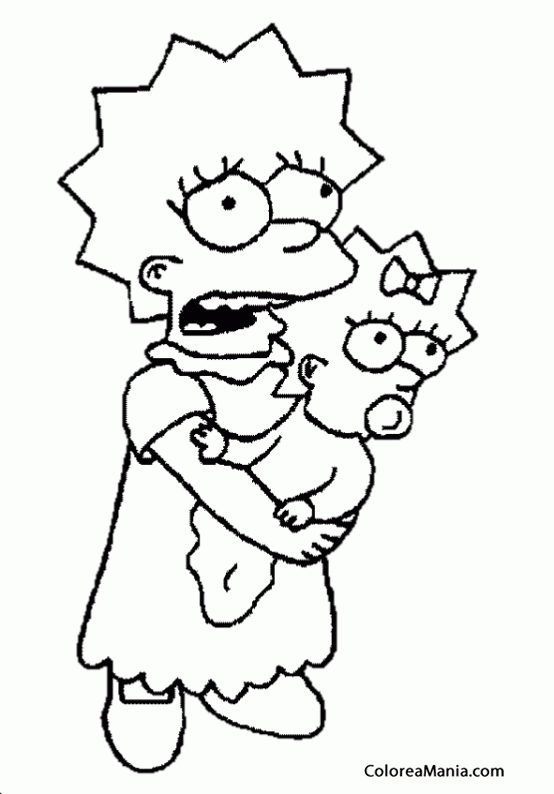 Colorear Lisa Simpson con Maggie en brazos