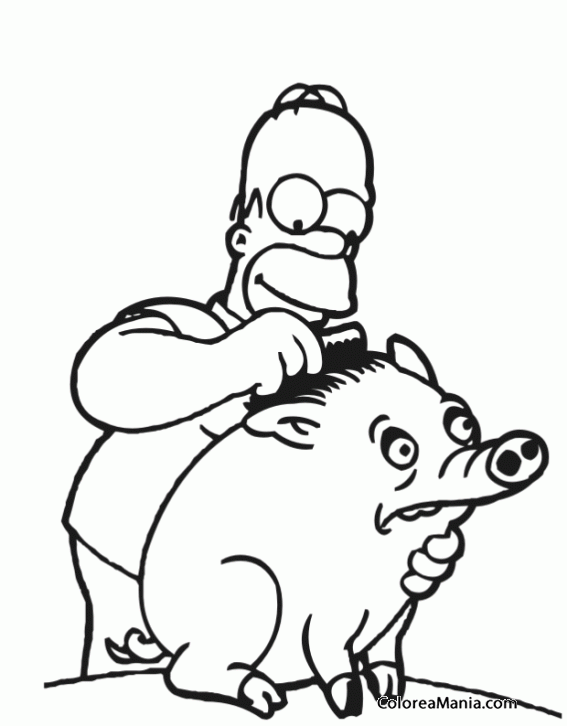 Colorear Homer cepilla a un cerdo
