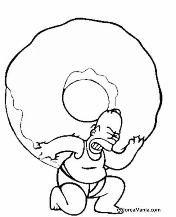 Colorear Homer carga con un Donut gigante
