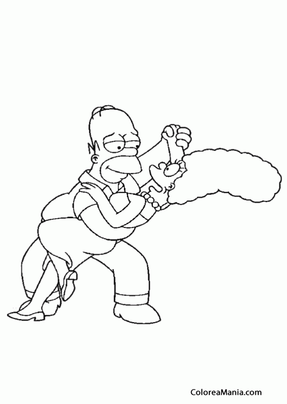 Colorear Marge y homer bailando