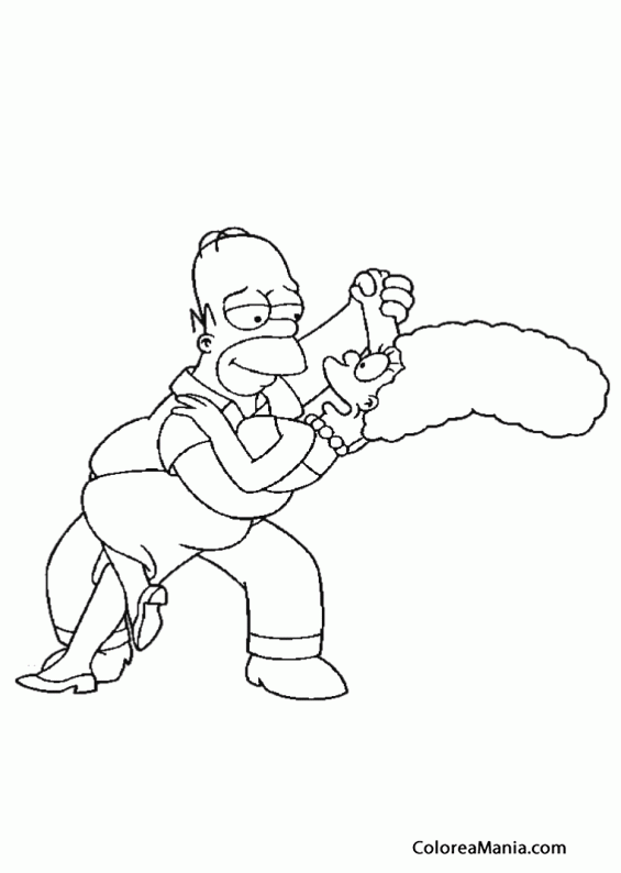 Colorear Homer y Marge bailan abrazados