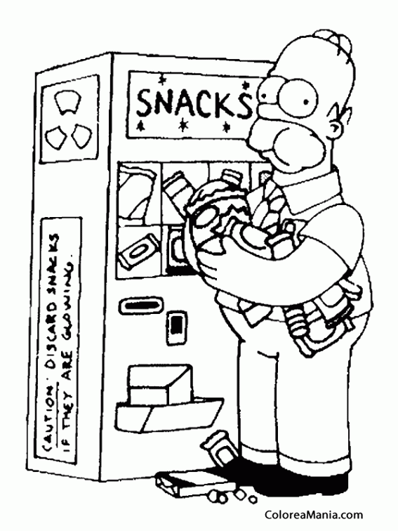 Colorear Homer ante la maquina de snacks