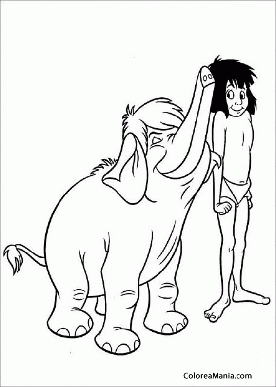 Colorear Elefantito y Mowgli se ponen firmes