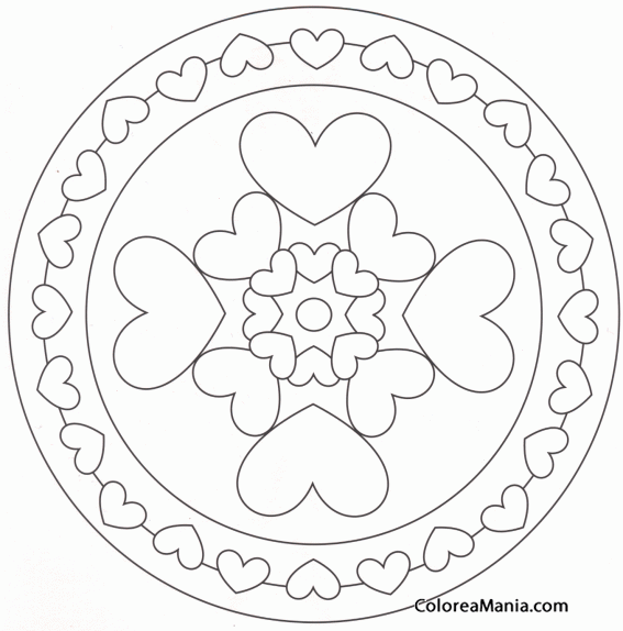 Colorear Mandala de corazones