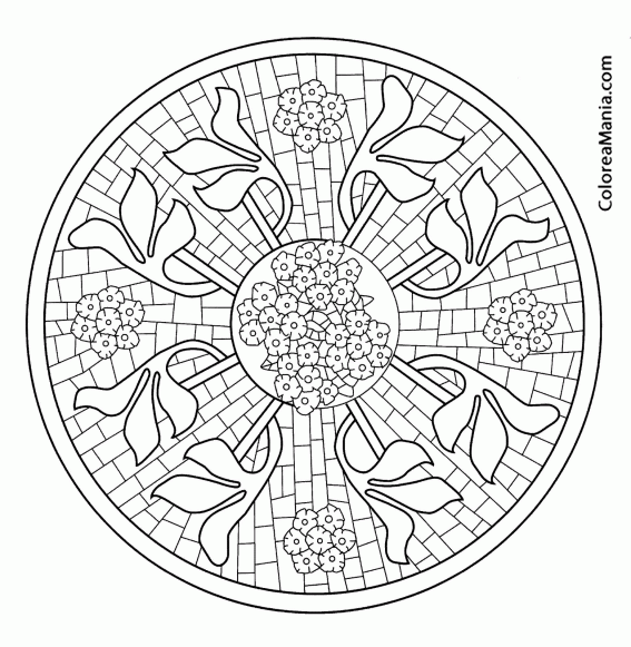 Colorear Mandala mosaico flores (Mandalas), dibujo para colorear gratis Colorear Mandala mosaico flores (Mandalas), dibujo para colorear gratis