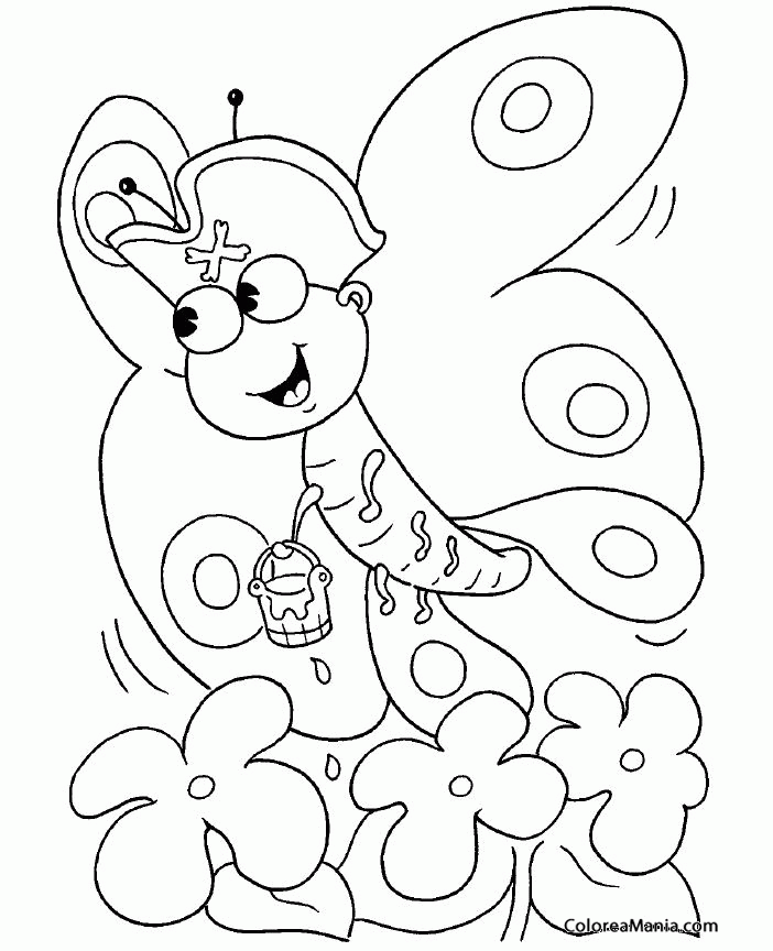 Colorear Mariposa en flores (Insectos), dibujo para colorear gratis Colorear Mariposa en flores (Insectos), dibujo para colorear gratis